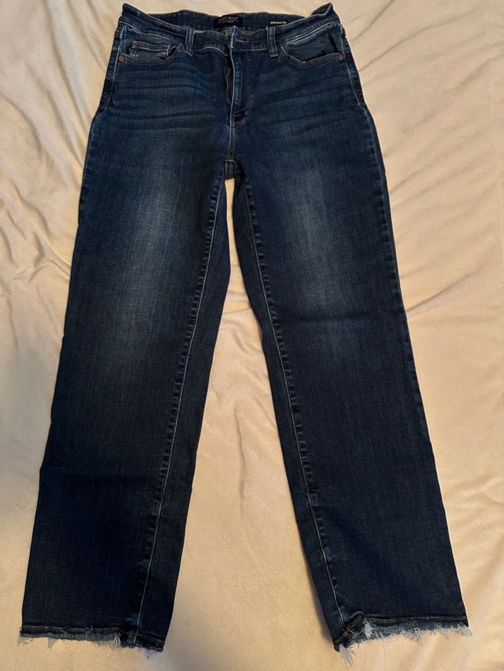 Judy Blue Dark Blue Straight Leg Jeans with Raw Hem